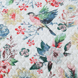 Vintage Bird Floral Garden Print Quilted 3‑Piece Bedding Set