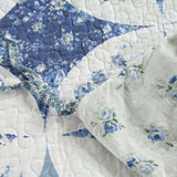 Blue Floral Ring Cottage Reversible 100% Cotton Quilted 3-Piece Bedding Set