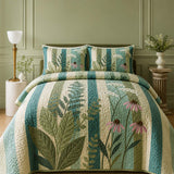 H.PAI Wildflower Meadow Quilted 3-Piece Bedding Set – Cottage Garden Quilted Bedding With Matching Pillow Shams