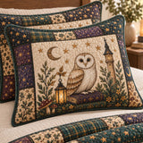 Woodland Owl Mushroom Crystal Castle Quilted 3‑Piece Bedding Set
