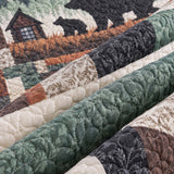 Woodland Bear Family Cabin Patchwork-Style Quilted Blanket