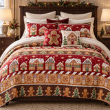 Gingerbread House Candy Stripe Quilted 3-Piece Bedding Set