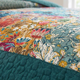 Teal Botanical Pieced Patchwork 100% Cotton Quilted 3-Piece Bedding Set