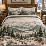 Snow Mountain Pine Forest Landscape Quilted 3-Piece Bedding Set