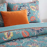 Teal Autumn Bloom Quilted 3-Piece Bedding Set
