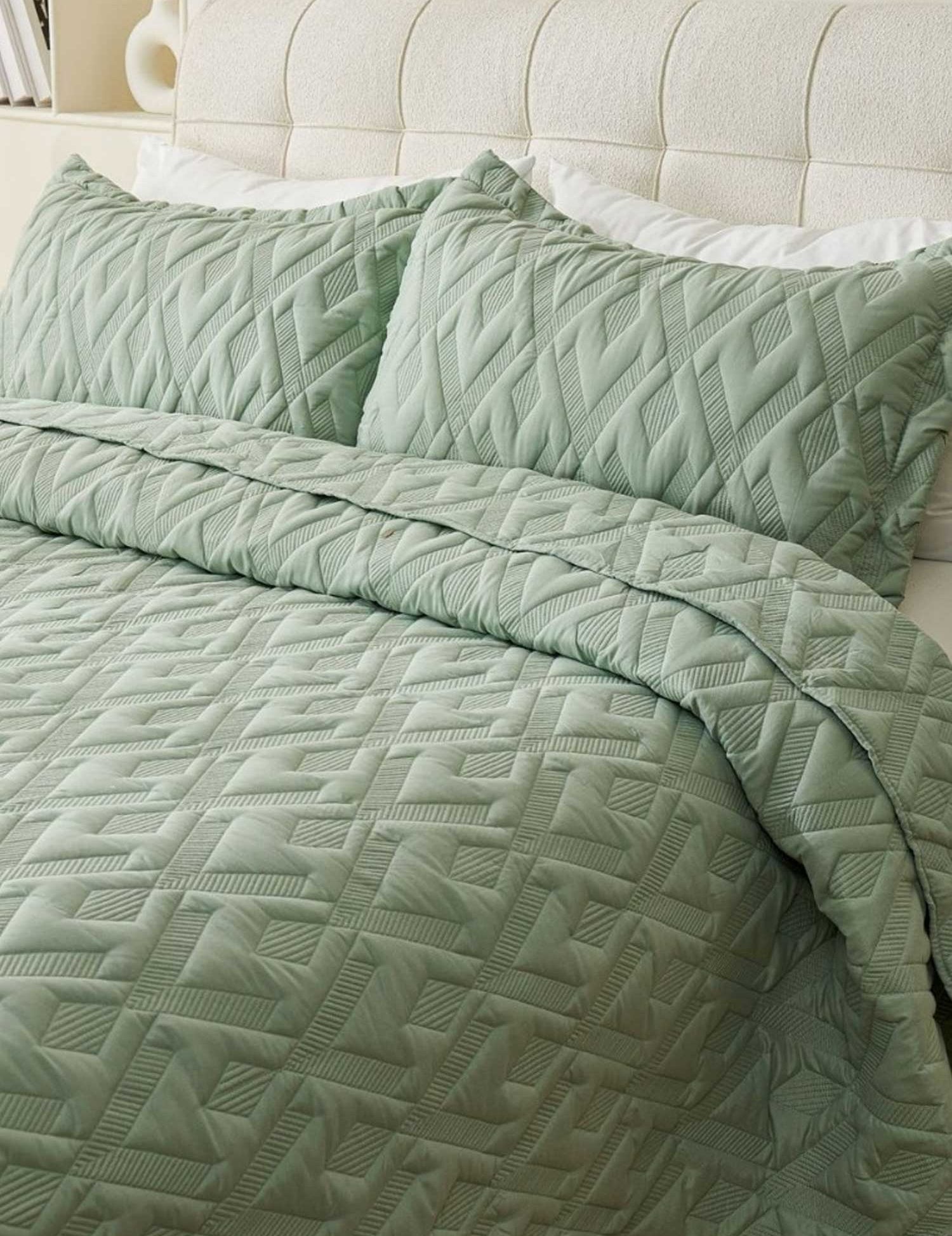 Washed Cotton Solid Color Quilted 3‑Piece Bedding Set
