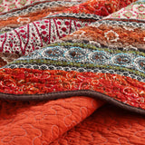 Rust Orange Bohemian Striped Patchwork Quilted 3‑Piece Bedding Set