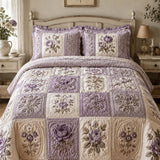Vintage Rose Floral Quilted 3-Piece Bedding Set