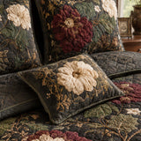 H.PAI Dark Botanical Floral Quilted 3-Piece Bedding Set – Luxury Quilted Bedding with Matching Pillow Shams