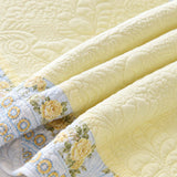 Golden Meadow Embroidered Floral Quilted 3-Piece Bedding Set