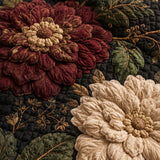 H.PAI Dark Botanical Floral Quilted 3-Piece Bedding Set – Luxury Quilted Bedding with Matching Pillow Shams