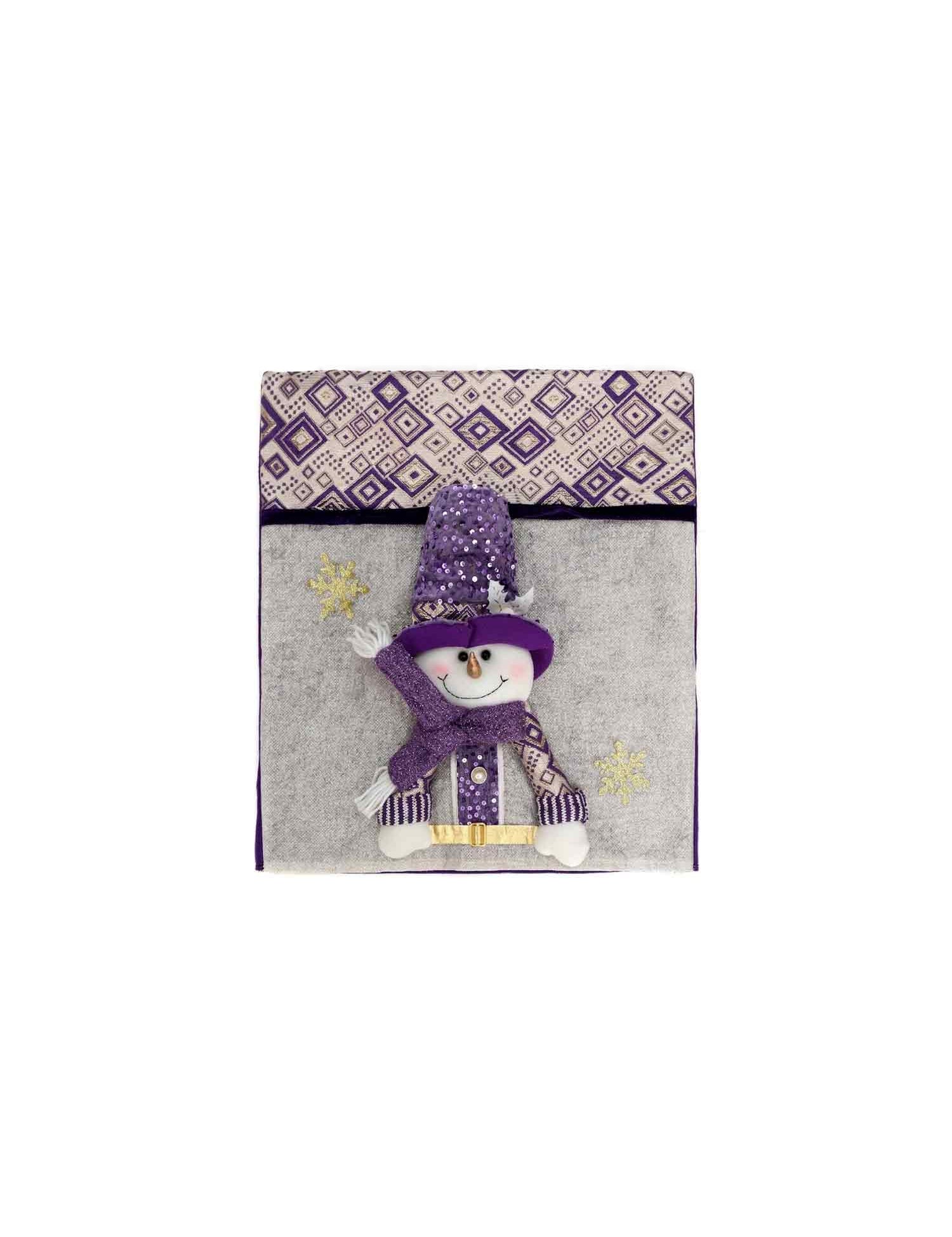 Purple Sequin Christmas Chair Back Covers, Gnome Snowman Reindeer Xmas Dining Chair Slipcovers