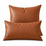 Cognac PU Leather Solid Color Pillow Cover