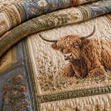 Highland Cow Quilted 3-Piece Bedding Set – Classic Americana Quilted Bedding With Matching Pillow Shams