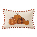Multi-Pattern Pumpkin Pom Pom Lumbar Pillow Cover