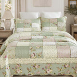 Rose Cottage Patchwork Quilted 3-Piece Bedding Set