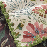 Vintage Floral Botanical Faux Linen Jacquard Scalloped Edge Table Runner