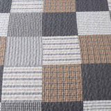 Grey Brown Plaid Patchwork Quilted 3‑Piece Bedding Set
