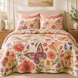 Butterfly Floral Garden Quilted 3-Piece Bedding Set