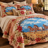 Western Horse Floral Quilted 3-Piece Bedding Set