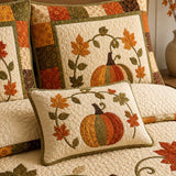 H.PAI Patchwork Pumpkin Autumn Harvest Quilted 3-Piece Bedding Set