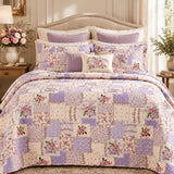 Lavender Floral Patchwork Quilted 3-Piece Bedding Set