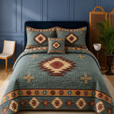 H.PAI Desert Aztec Star Quilted 3-Piece Bedding Set – Rustic Southwestern Quilted Bedding with Matching Pillow Shams