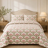 H.PAI Blush Floral Meadow Quilted 3-Piece Bedding Set