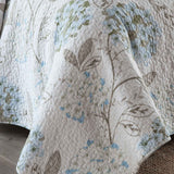 Light Blue Hydrangea Floral Print Quilted 3‑Piece Bedding Set