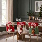 Farmhouse Xmas Dining Chair Back Slipcovers, Santa Snowman Reindeer Chair Decor Covers