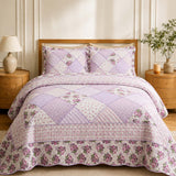 Lavender Rose Patchwork Quilted 3-Piece Bedding Set
