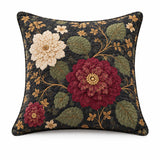 Burgundy Dahlia Dark Floral Quilted Pillow Cover
