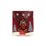 Rustic Red Christmas Reindeer Chair Back Cover, Xmas Dining Chair Slipcover with 3D Elk Doll