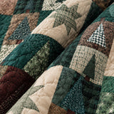 Primitive Tree Star Patchwork Quilted 3-Piece Bedding Set