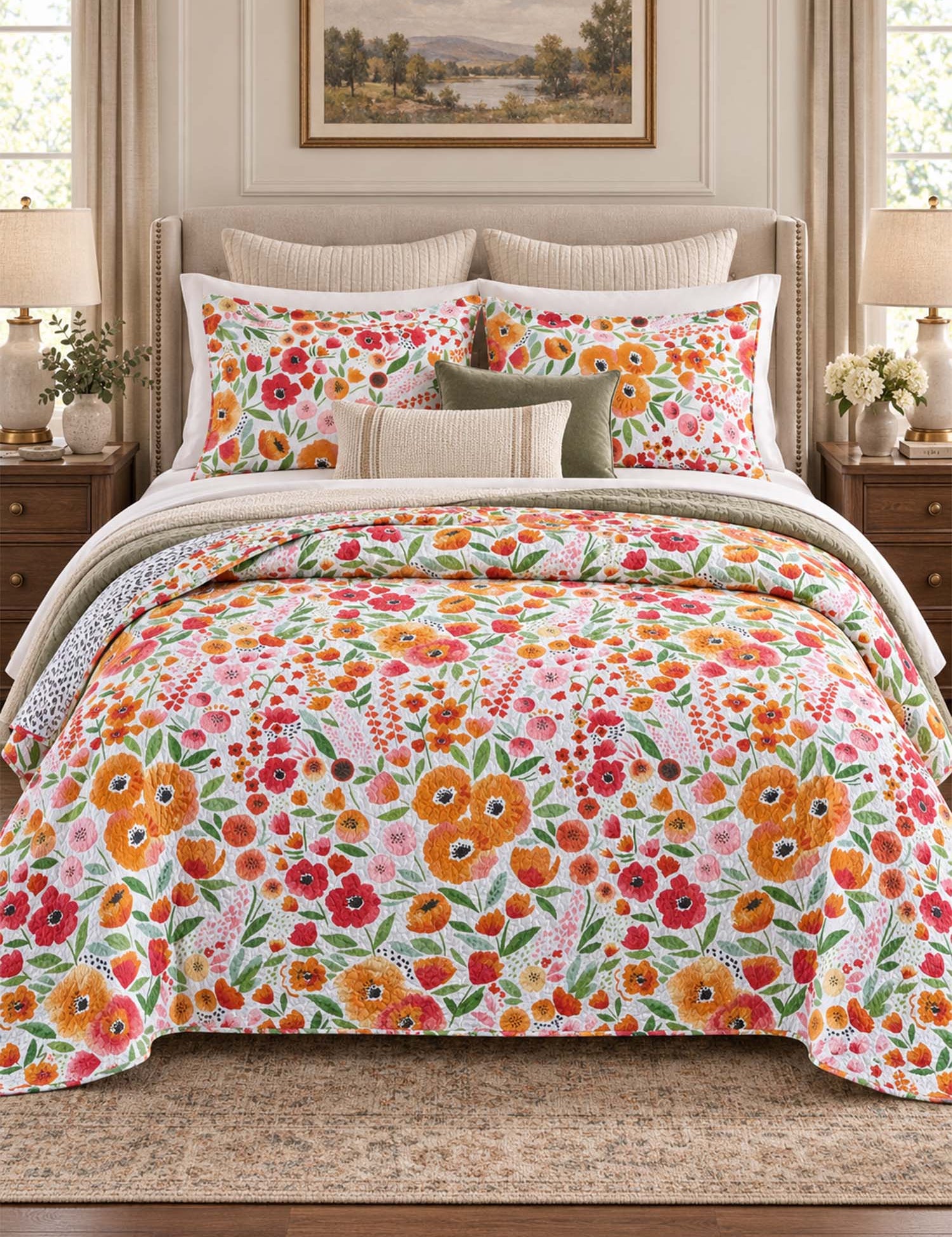 Wildflower Garden Reversible 100% Cotton Quilted 3-Piece Bedding Set