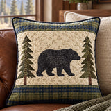 Bear Cabin Woodland Patchwork-Style Quilted Pillow Cover