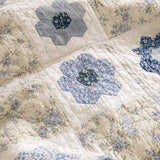 H.PAI Blue Floral Hexagon Patchwork Quilted 3-Piece Bedding Set