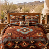 H.PAI Southwestern Aztec Quilted 3-Piece Bedding Set – Rustic Luxury Quilted Bedding with Matching Pillow Shams