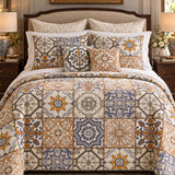Mediterranean Tile Patchwork Quilted 3-Piece Bedding Set