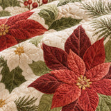 Poinsettia Botanical Christmas Quilted 3-Piece Bedding Set