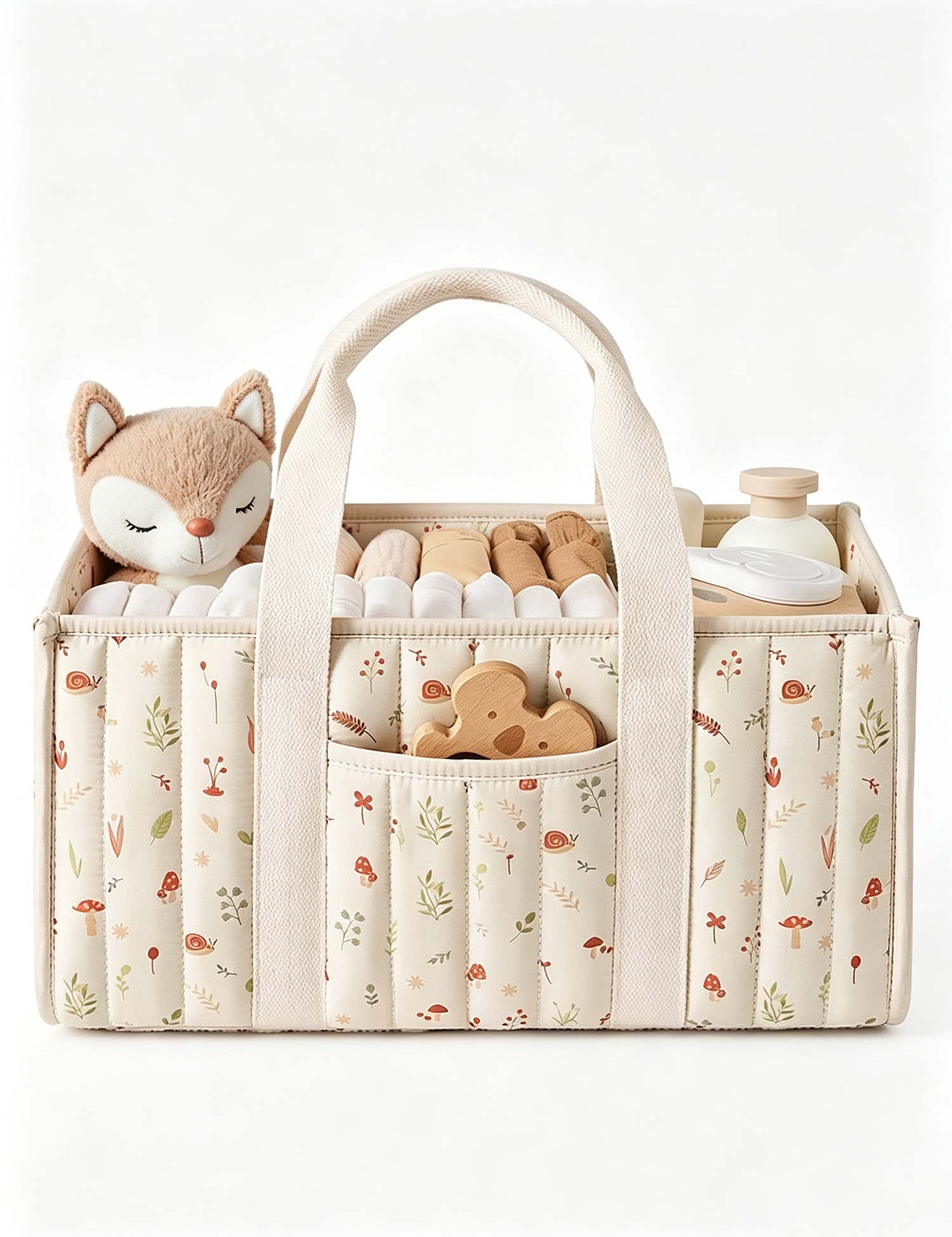 Quilted Whimsical Forest Beige Diaper Caddy
