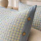 Blue Gingham Plaid 100% Cotton Quilted Pillow Sham Set of 2