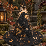 Golden Raven Moonlit Garden Gothic Handcrafted Quilted Witch Hat