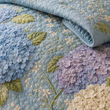 H.PAI Blue Hydrangea Floral Quilted 3-Piece Bedding Set – Luxury Quilted Bedding With Matching Pillow Shams