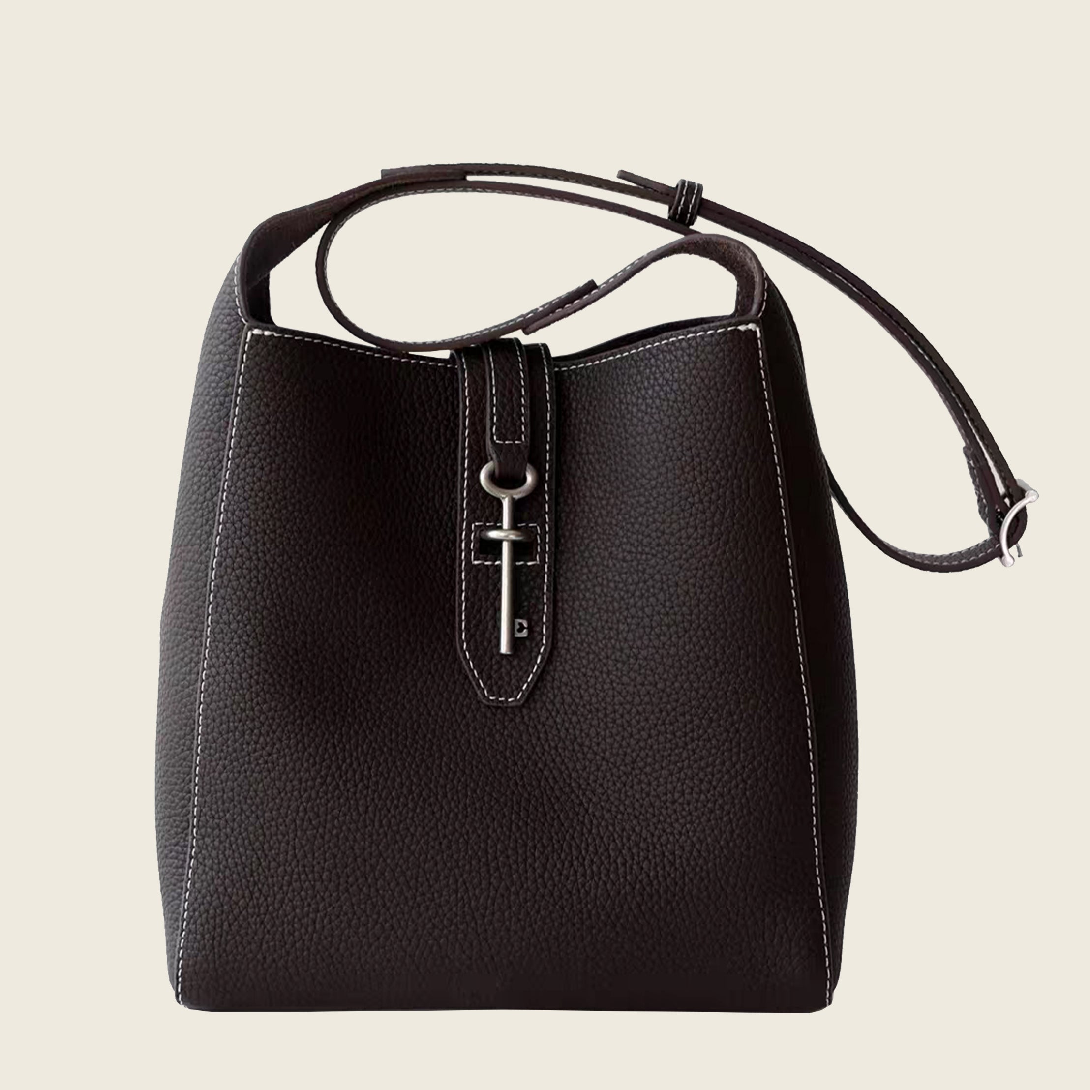 Top-grain cowhide bucket crossbody tote bag