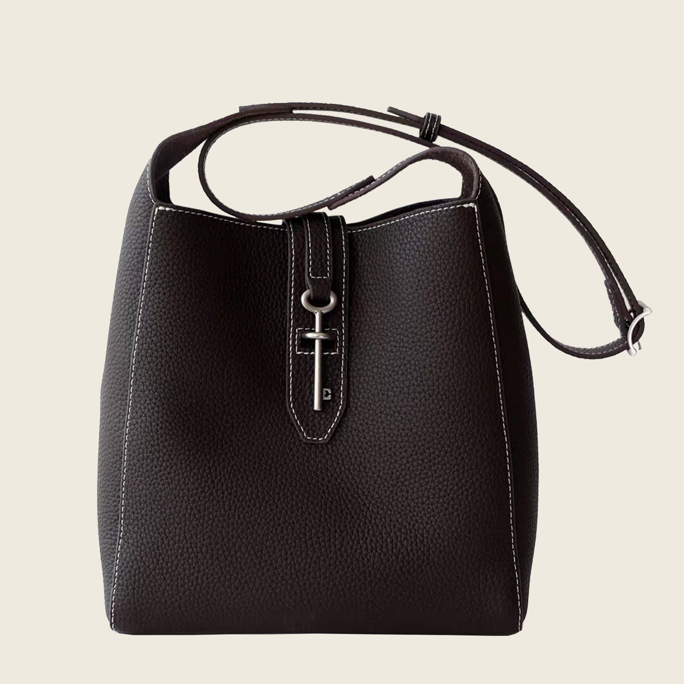 Top-grain cowhide bucket crossbody tote bag