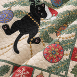 Festive Black Cat Christmas Quilted 3-Piece Bedding Set