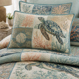 Sea Turtle Quilted 3-Piece Bedding Set – Classic Americana Quilted Bedding With Matching Pillow Shams