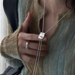 S925 sterling silver ripple square pull-out sweater chain