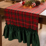 Christmas Red Plaid Linen Table Runner With Green Ruffle Edge